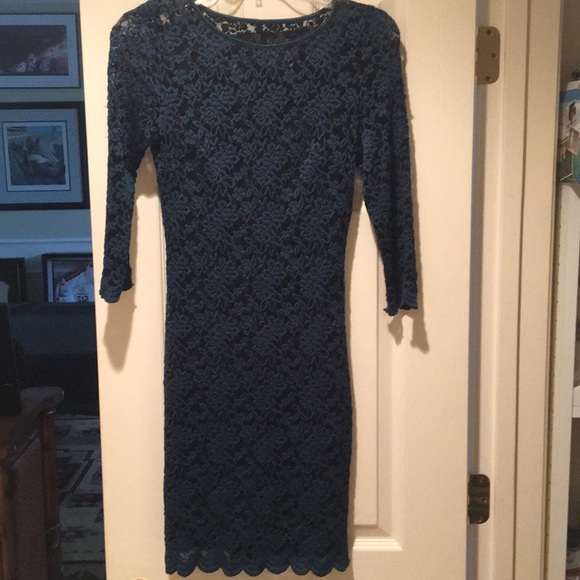 Teal Lace Burnout overlay Sheath Dress - Picture 1 of 6